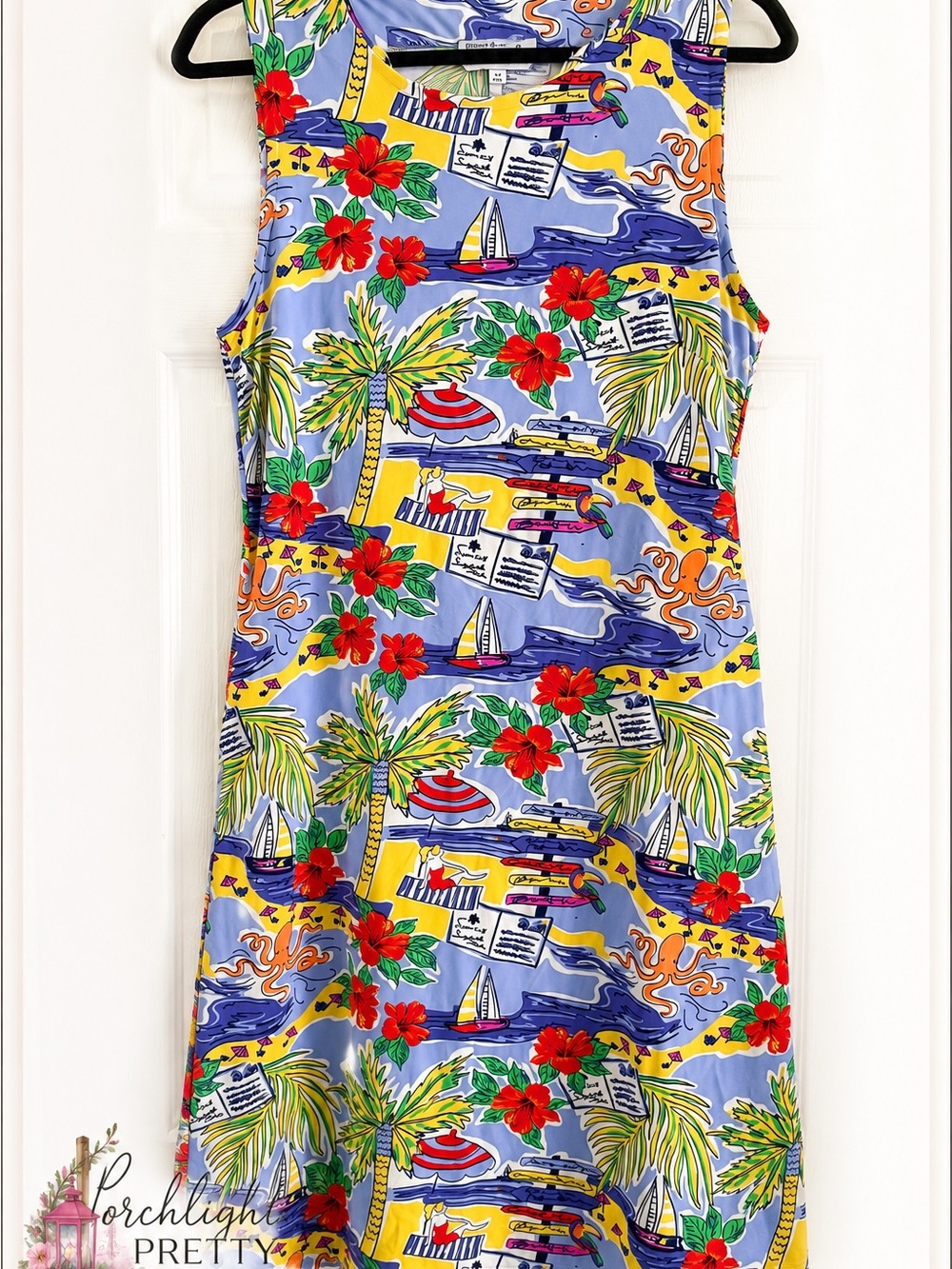 Women’s Sunsets & Sweet Tea Tropical Beach Scene Sleeveless Midi Dress | medium